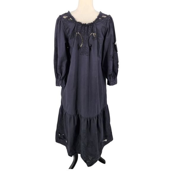Cleobella Harlow Midi Dress – Black Organic Cotton with Lace Trim - Cottagecore - Picture 9 of 13